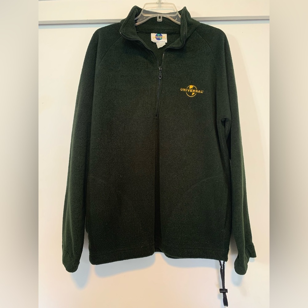 Men’s Universal Studios Zip Front Sherpa Pullover with Pockets, Dark Green